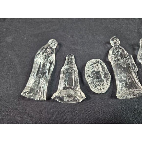 Vintage Glass Nativity Set By Gorgeous Designs Inc 6 piece Clear Christmas - Picture 5 of 6